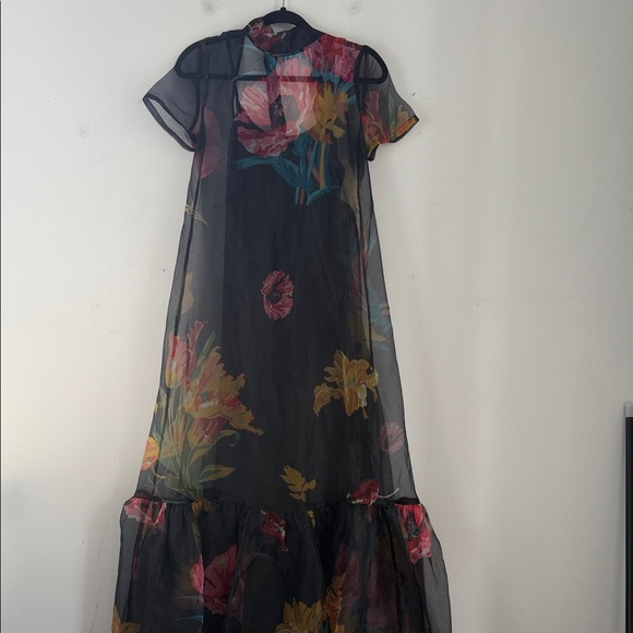 NWT Staud floral print sheer lined shirt sleeve hi neck maxi dress sz S - Picture 3 of 11